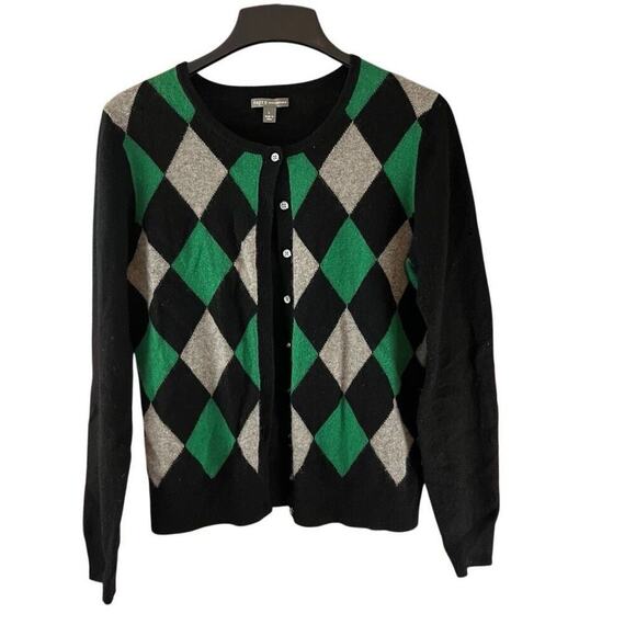 Apt. 9 Button Down Cardigan Style Sweater 100% Cashmere Argyle Print Large - Picture 1 of 5